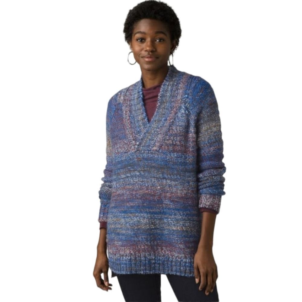 PrAna Claus Blue Knit Pullover Wool Blend Nordic Sweater Women's Small